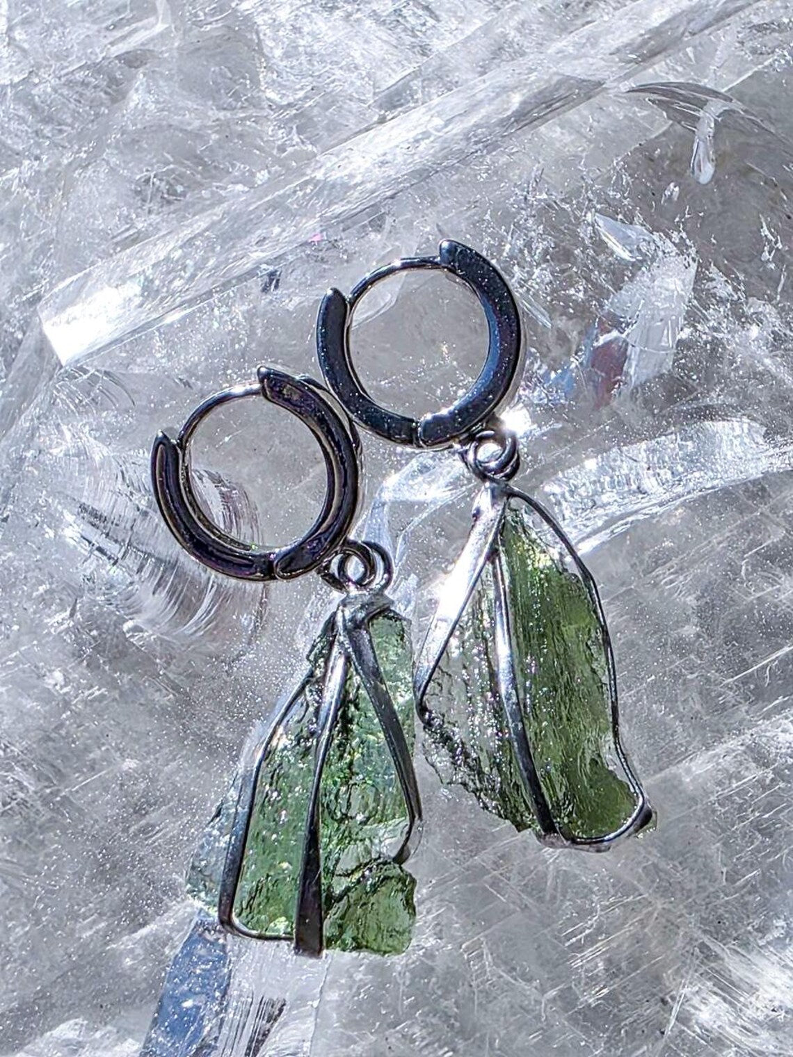 Raw Moldavite Earrings, Chlum, 1.77g