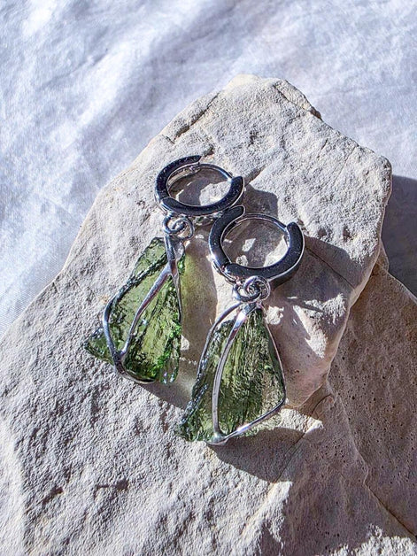 Raw Moldavite Earrings, Chlum, 1.77g
