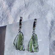 Raw Moldavite Earrings, Chlum, 1.77g