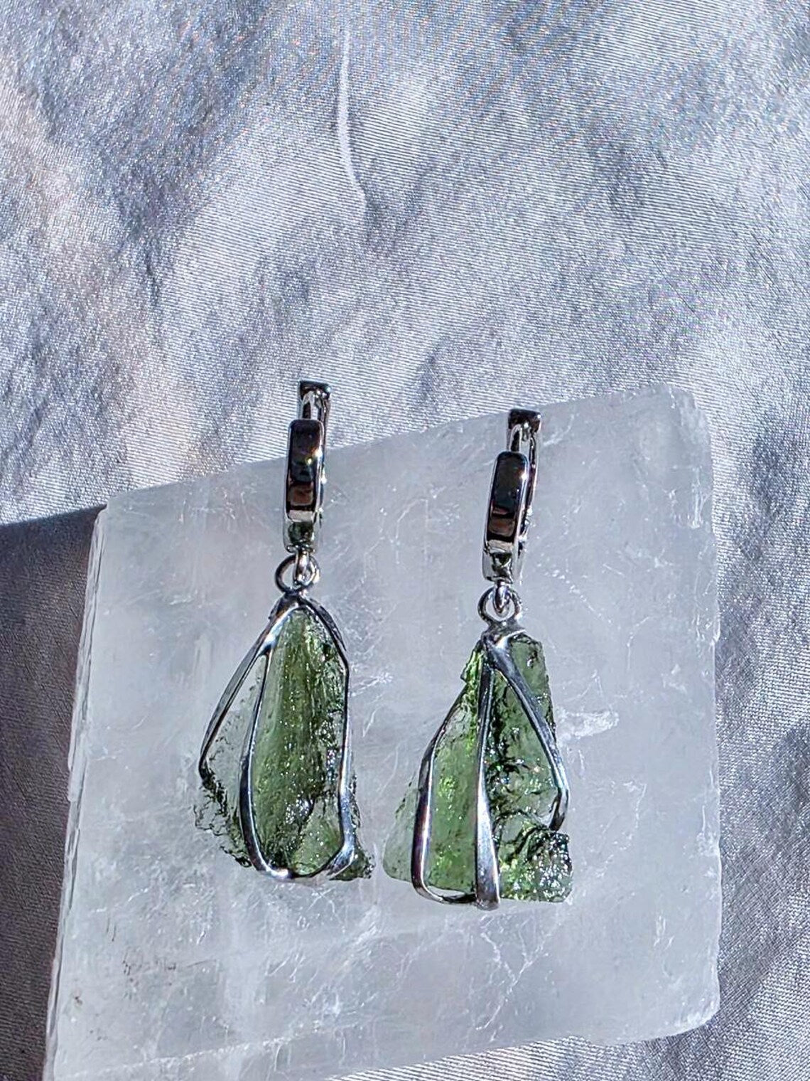 Raw Moldavite Earrings, Chlum, 1.77g