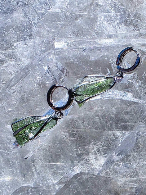 Raw Moldavite Earrings, Chlum, 1.77g
