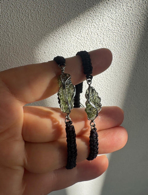 Authentic Moldavite Braided Cord Bracelet, Chlum, 1g
