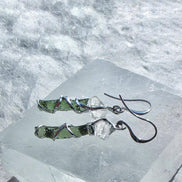 Raw Moldavite & Herkimer Diamond Earrings, Chlum, 0.80g