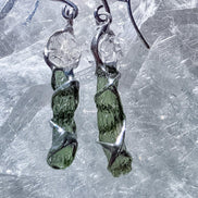 Raw Moldavite & Herkimer Diamond Earrings, Chlum, 0.80g