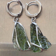 Raw Moldavite Earrings, Chlum, 1.77g
