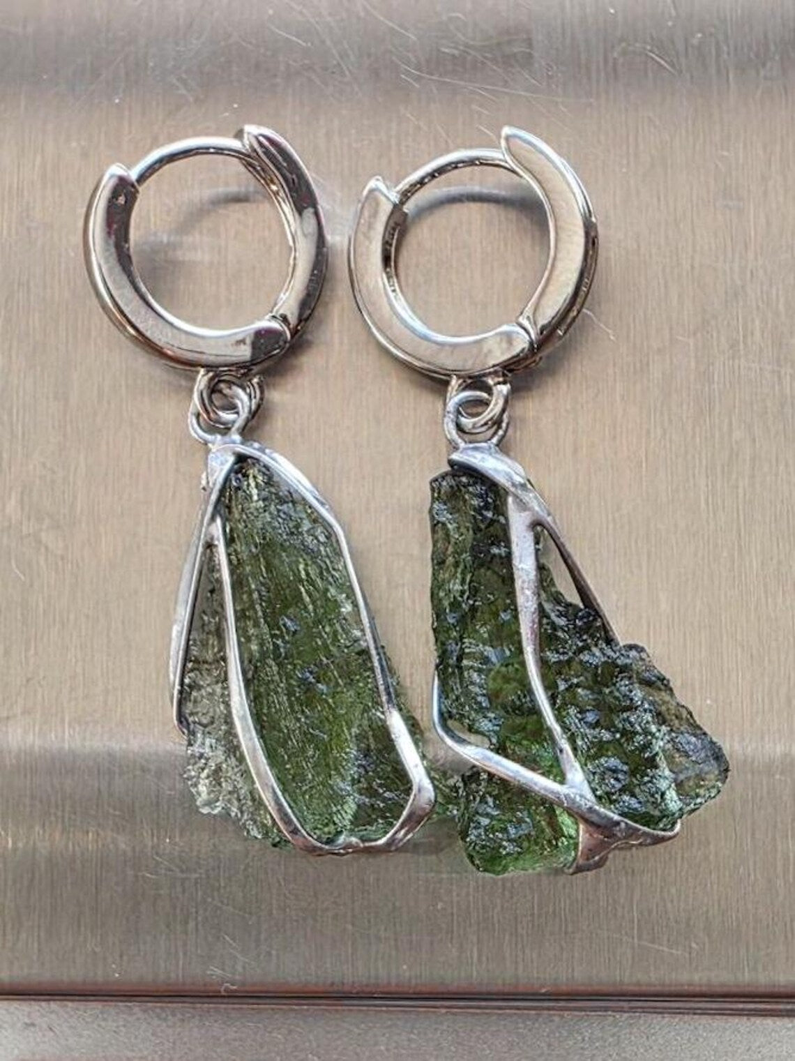 Raw Moldavite Earrings, Chlum, 1.77g