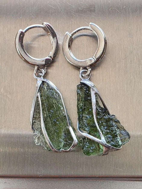 Raw Moldavite Earrings, Chlum, 1.77g
