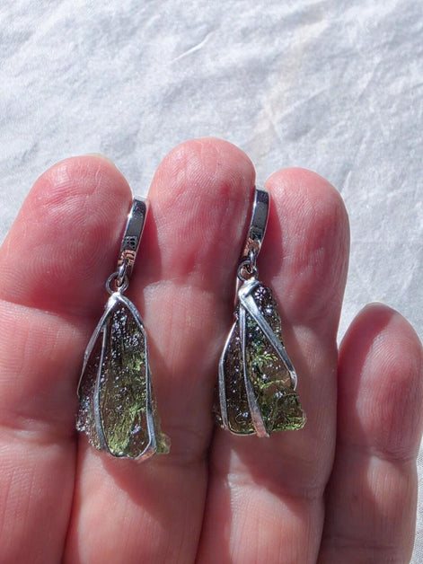 Raw Moldavite Earrings, Chlum, 1.77g