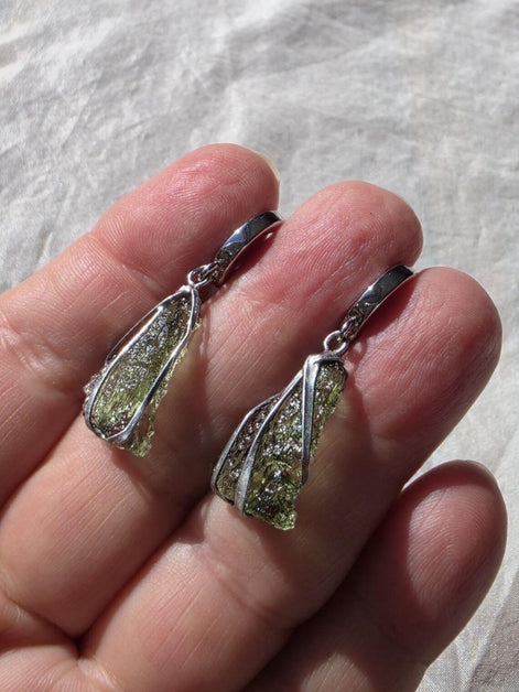 Raw Moldavite Earrings, Chlum, 1.77g