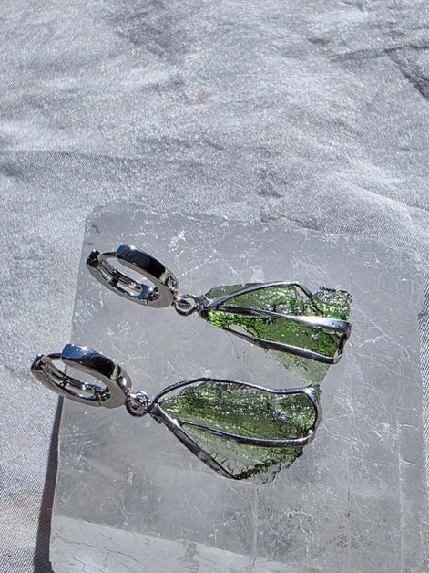 Raw Moldavite Earrings, Chlum, 1.77g
