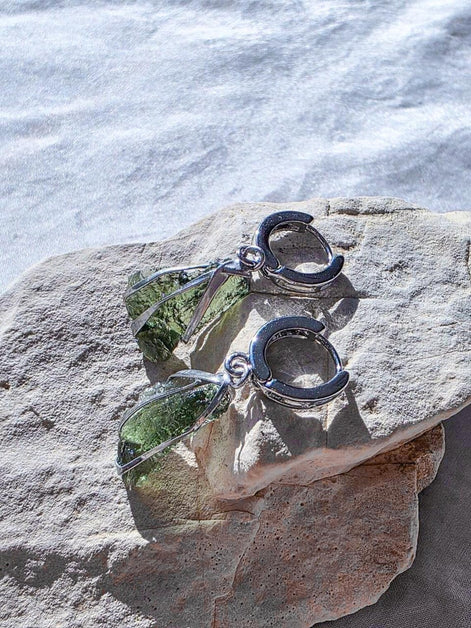 Raw Moldavite Earrings, Chlum, 1.77g