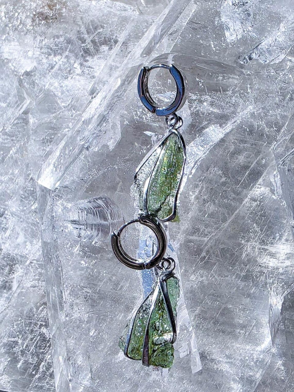 Raw Moldavite Earrings, Chlum, 1.77g