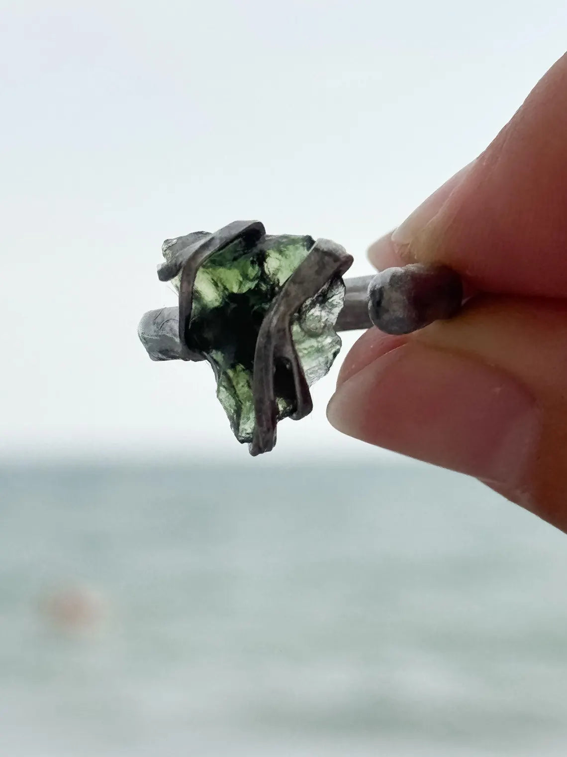 Sculptural Moldavite Ring, Chlum, 0.70g