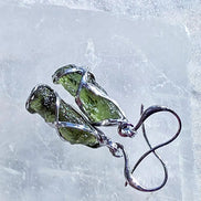 Raw Moldavite Stick Earrings, Chlum, 2g