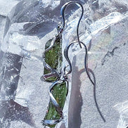 Raw Moldavite Stick Earrings, Chlum, 2g