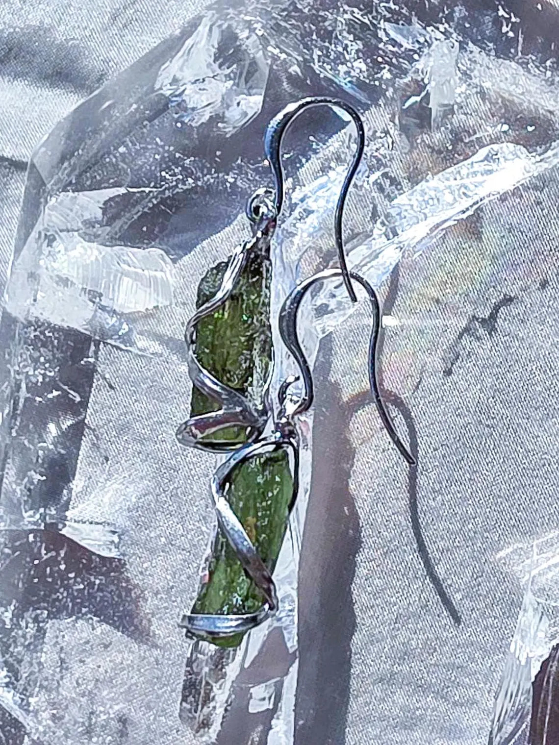 Raw Moldavite Stick Earrings, Chlum, 2g