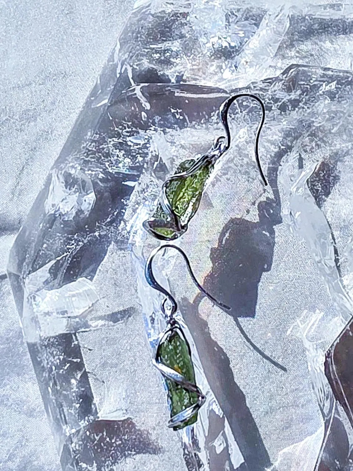 Raw Moldavite Stick Earrings, Chlum, 2g