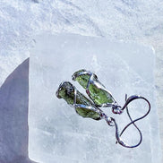 Raw Moldavite Stick Earrings, Chlum, 2g
