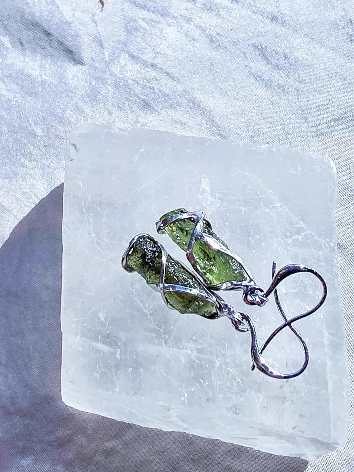 Raw Moldavite Stick Earrings, Chlum, 2g