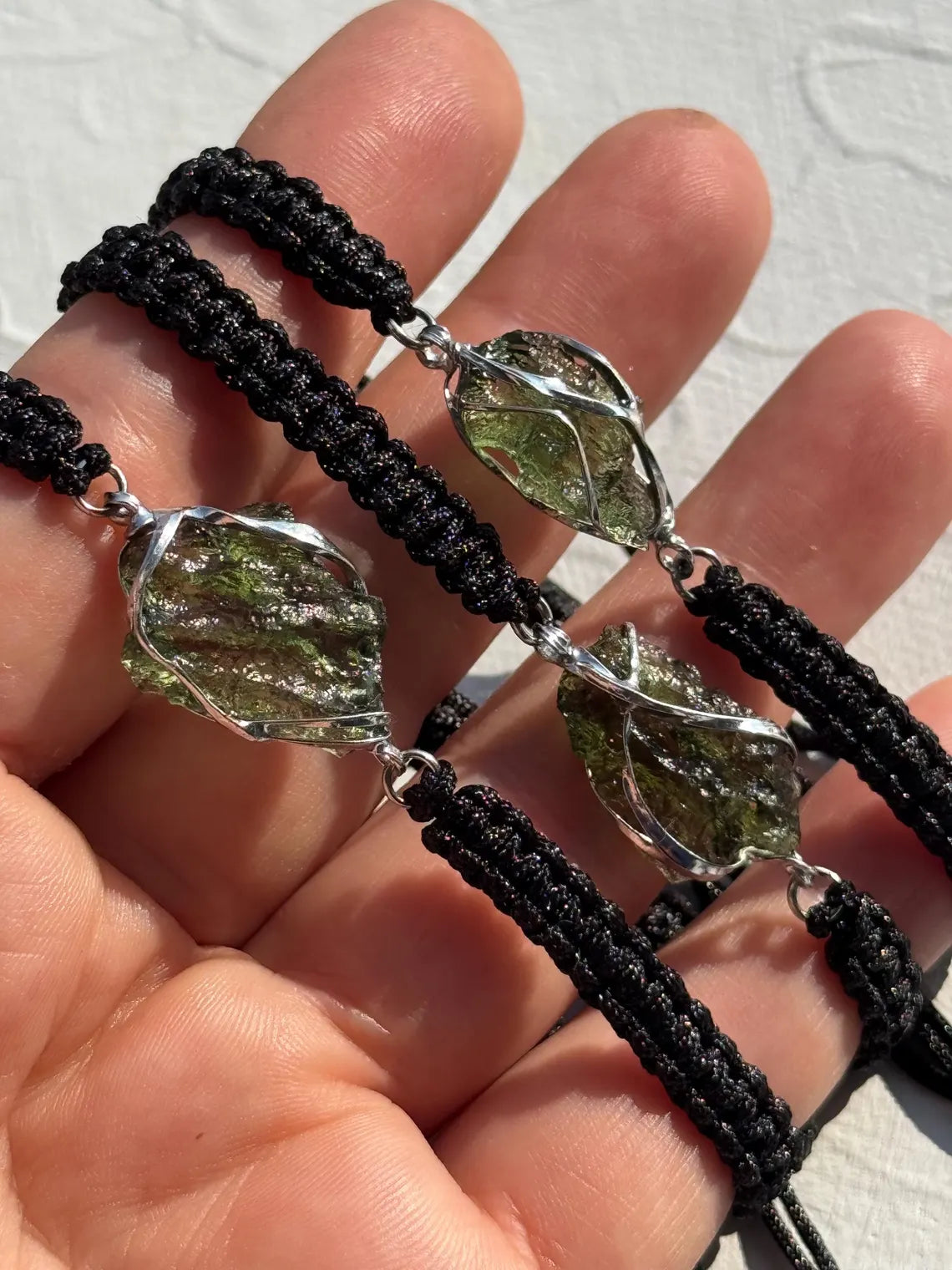 Authentic Moldavite Braided Cord Bracelet, Chlum, 1g