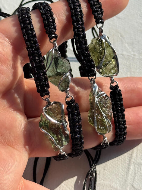 Authentic Moldavite Braided Cord Bracelet, Chlum, 1g