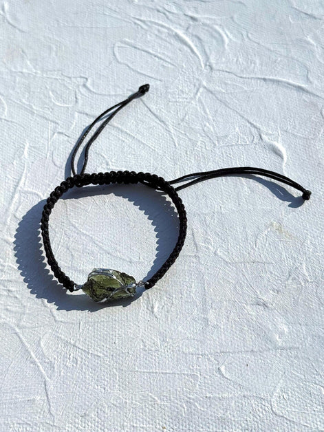 Authentic Moldavite Braided Cord Bracelet, Chlum, 1g