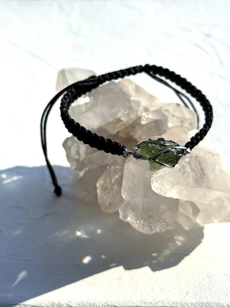Authentic Moldavite Braided Cord Bracelet, Chlum, 1g