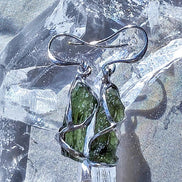 Raw Moldavite Stick Earrings, Chlum, 2g