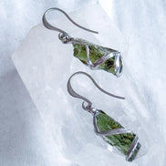 Raw Moldavite Stick Earrings, Chlum, 2g