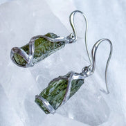 Raw Moldavite Stick Earrings, Chlum, 2g