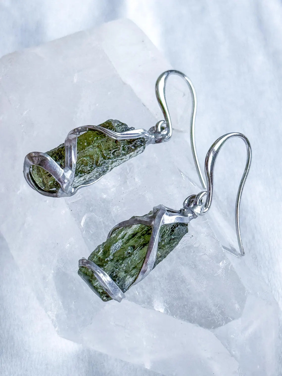 Raw Moldavite Stick Earrings, Chlum, 2g