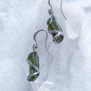 Raw Moldavite Stick Earrings, Chlum, 2g