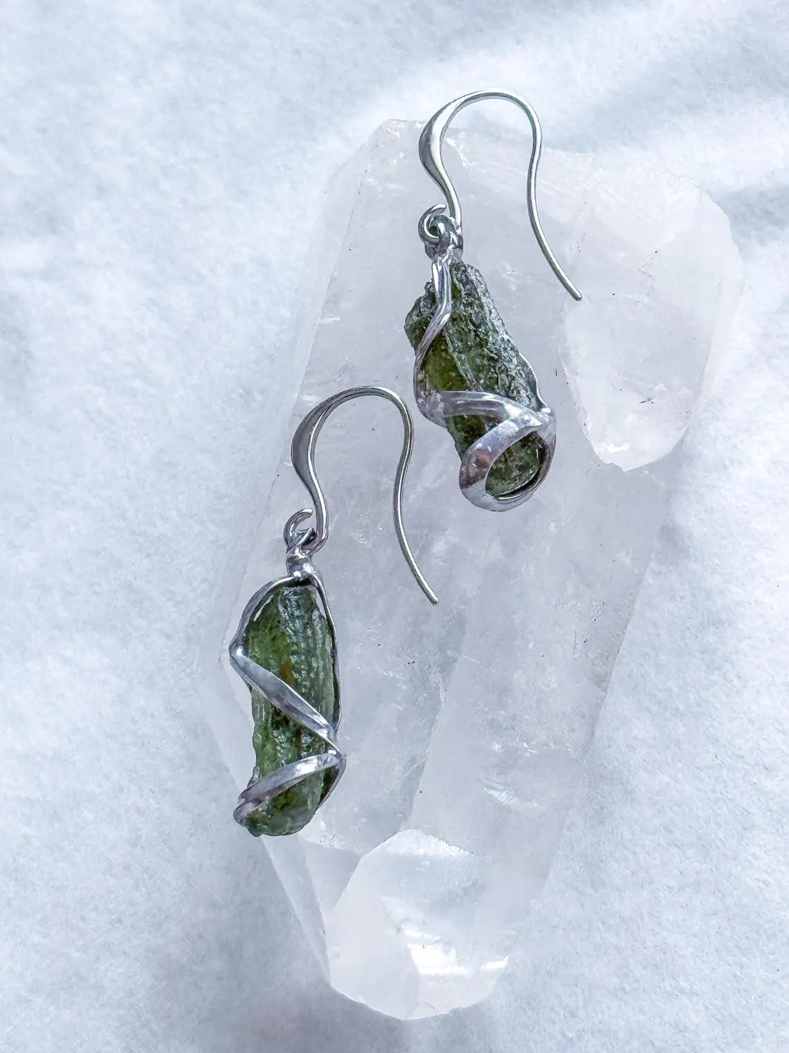 Raw Moldavite Stick Earrings, Chlum, 2g