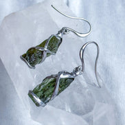 Raw Moldavite Stick Earrings, Chlum, 2g