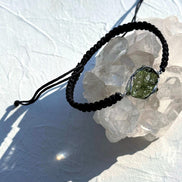 Authentic Moldavite Braided Cord Bracelet, Chlum, 1g