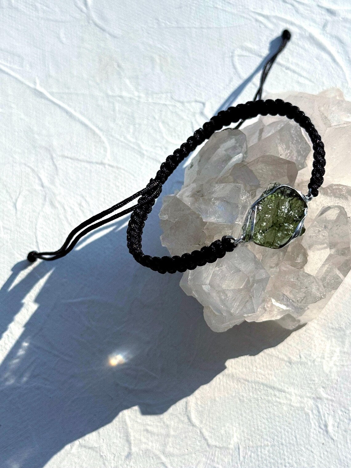 Authentic Moldavite Braided Cord Bracelet, Chlum, 1g