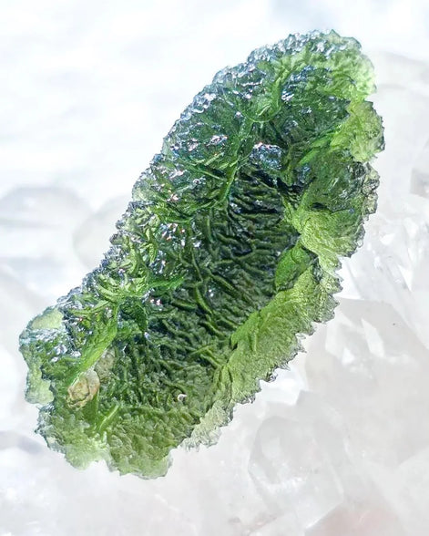 Large 20.74g pure green Moldavite from Nesměň les, Czech Republic with natural deep spiked sculpting