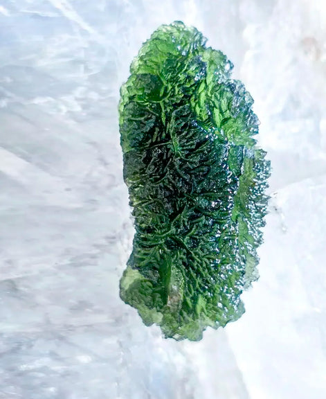 Large 20.74g pure green Moldavite from Nesměň les, Czech Republic with natural deep spiked sculpting