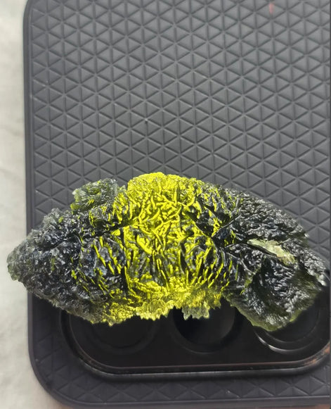 Large 20.74g pure green Moldavite from Nesměň les, Czech Republic with natural deep spiked sculpting