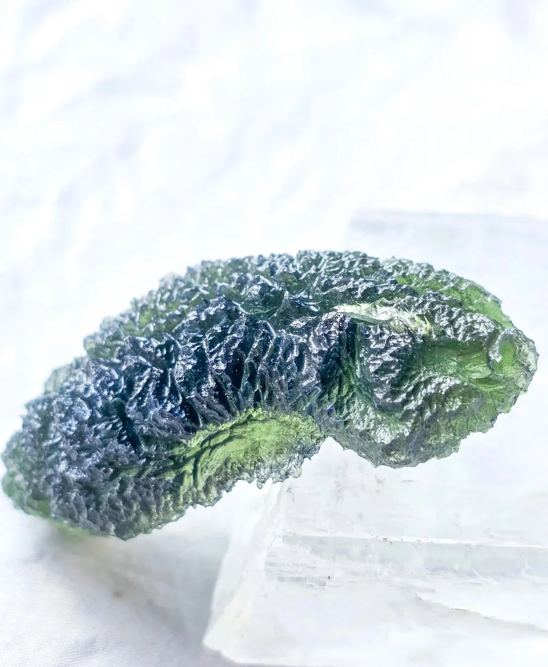 Large 20.74g pure green Moldavite from Nesměň les, Czech Republic with natural deep spiked sculpting