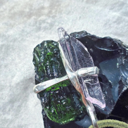 Apple Green Moldavite and Kunzite Pendant, 3.49g, Ločenice