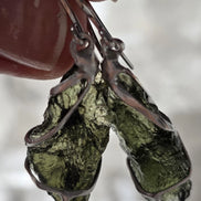 Raw Moldavite earrings with 2.31 g natural Moldavites from Vrábče in handcrafted tin alloy settings