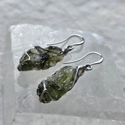 Raw Moldavite earrings with 2.31 g natural Moldavites from Vrábče in handcrafted tin alloy settings