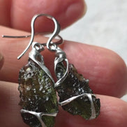 Raw Moldavite earrings with 2.31 g natural Moldavites from Vrábče in handcrafted tin alloy settings