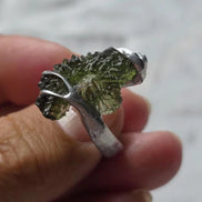 adjustable ring with a genuine 1.77 g raw moldavite from Nesměň in a lead-free tin setting
