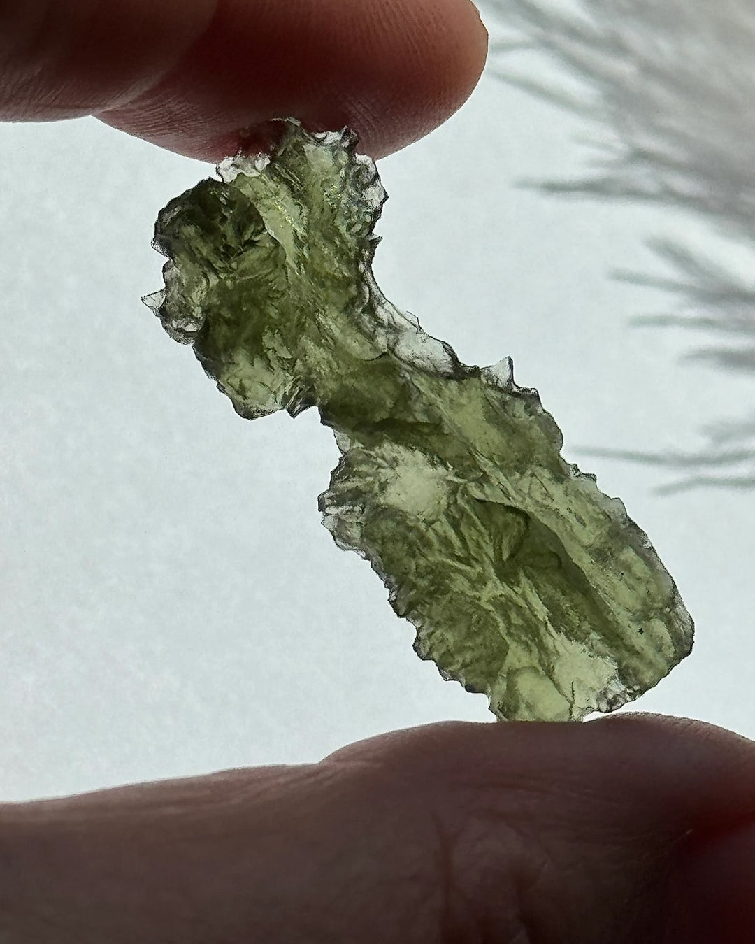 Natural green Ježkovna moldavite from Besednice, 3.9g, with a sculpted surface